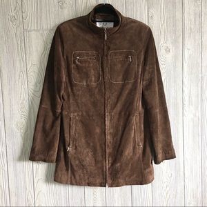 ALFRED SUNG Brown Suede Leather Coat Jacket